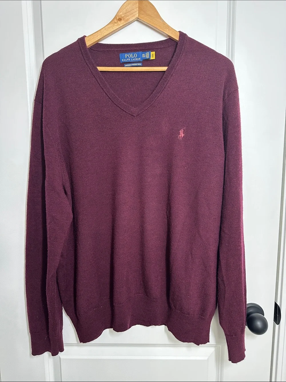 Polo Ralph Lauren Men’s Washable Merino Wool V-Neck Sweater Wine XXL